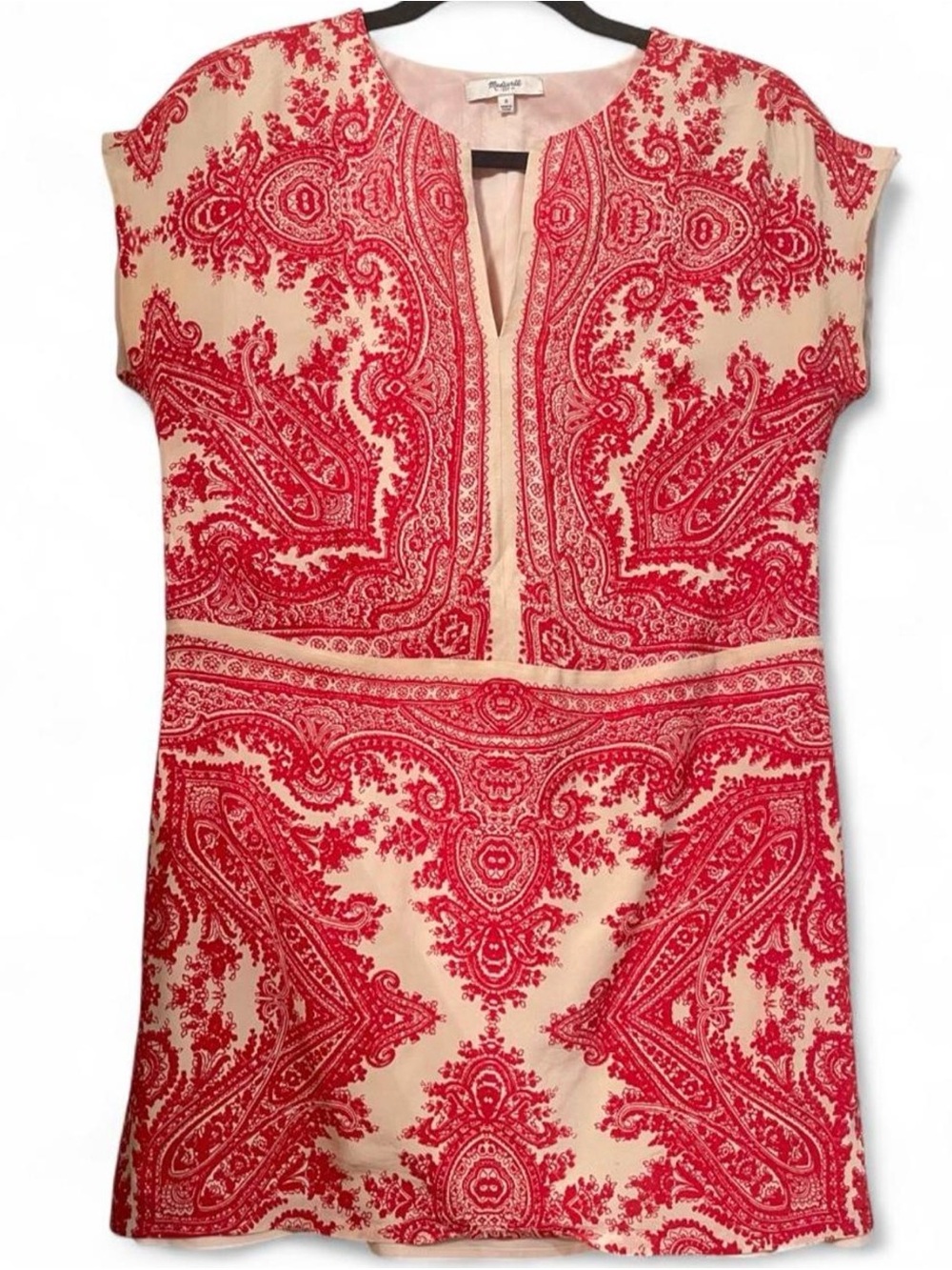 Madewell 100% Silk Red Paisley Shift Mini Dress Sz S